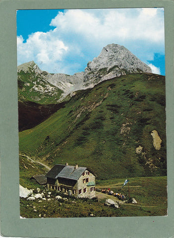 AK Ravensburger Hütte am Spullersee 1982m mit Roggalspitze Lechtaler Alpen, Vorarlberg.