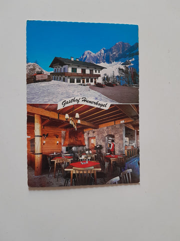 AK Ramsau am Dachstein. Gasthof Hunerkogel. am Parkplatz der Dachstein Südwandbahn.
