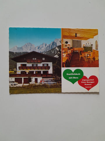 AK Ramsau 233. Alpengasthof Peter Rosegger mit Alpinschule Dachstein.