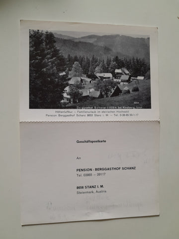 Geschäftspostkarte Pension Berggasthof Schanz. Stanz im Mürztal.