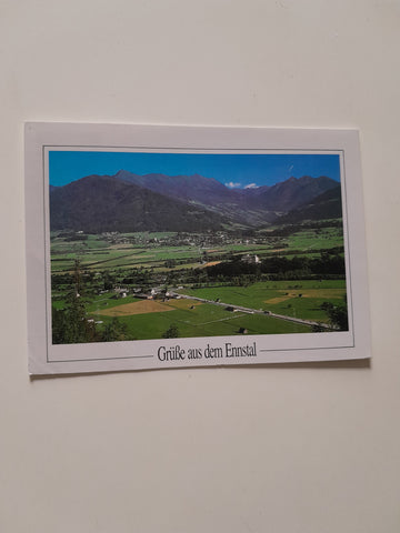AK Grüße aus dem Ennstal. Blick von Pürgg auf Irdning und Schloß Trautenfels.