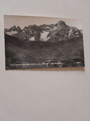 AK Viktor Hinterbergerhütte geg. 3 Zinnen u. Schusterspitze. (1958)