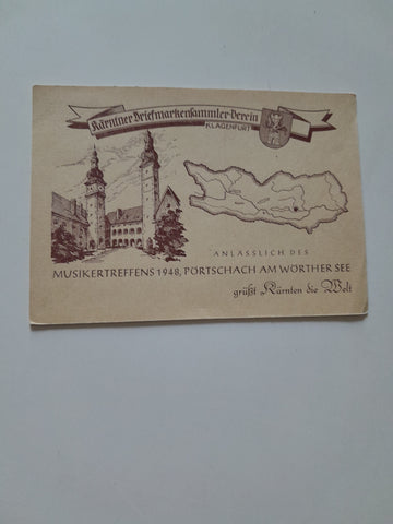 AK Kärntner Briefmarkensammler-Verein Klagenfurt. Anlässlich des Musikertreffens 1948 Pörtschach am Wörther See.