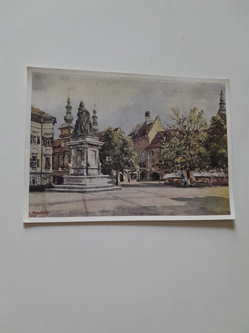 AK Klagenfurt. Neuer Platz mit Maria Theresien-Denkmal (nach einem Aquarell v. Ed. Manhart.