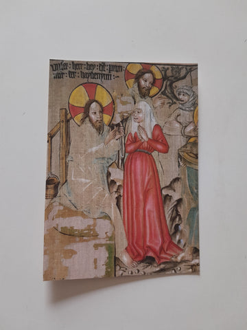 AK Dom zu Gurk. Salvatorianerkolleg. Gotisches Fastentuch. Meister Konrad v. Friesach. Bild: V/73: Jesus am Jakobsbrunnen und Teufelsaustreibung.