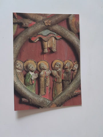AK Dom zu Gurk. Salvatorianerkolleg. Detail der romanischen Türreliefs des Westportals. Himmelfahrt Christi.