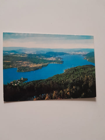 AK Der Wörthersee vom Pyramidenkogel mit Blick auf Maria Wörth, Pritschitz, Krumpendorf und Klagenfurt.