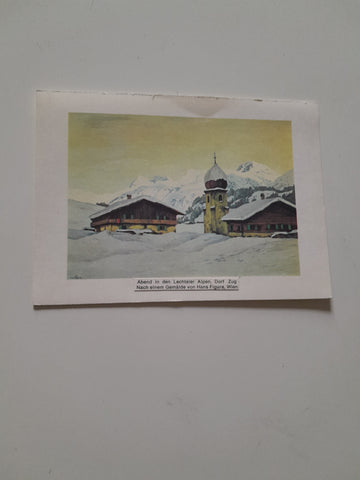 Karte Abend in den Lechtaler Alpen, Dorf Zug. (nach einem Gemälde von Hans Figura)
