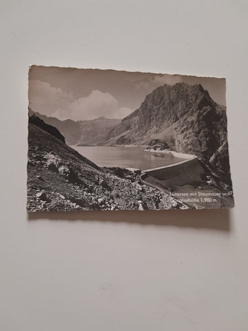 AK Lünersee mit Staumauer und Douglashütte.
