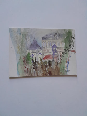 AK Casino Baden. Aquarell von Therese Raab (1988)