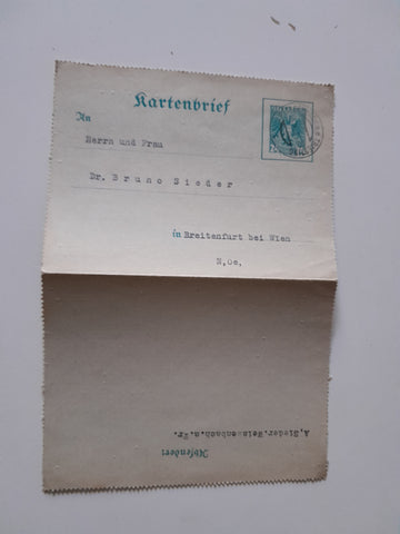 Kartenbrief von Weissenbach a. Tr. nach Breitenfurt bei Wien.