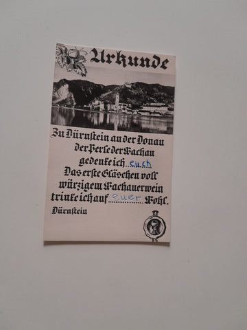 AK Urkunde. Zu Dürnstein an der Donau.