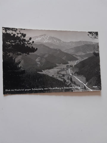 AK Blick ins Klostertal gegen Schneeberg vom Mariahilfberg in Gutenstein.