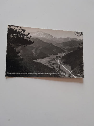 AK Blick ins Klostertal gegen Schneeberg vom Mariahilfberg in Gutenstein. (1959)