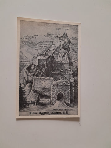 AK Ruine Aggstein (Zeichnerische Konstruktivansicht von Fachlehrer Franz Würml, Melk)