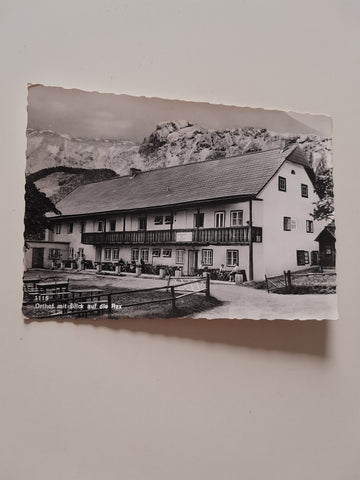 AK Orthof mit Blick auf die Rax. Inhaber: Josef u. Lilly Fuchs. Breitenstein am Semmering.