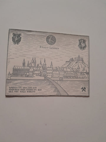 AK Leoben nach einem Stich um 1680 Gez. von Willi Kadletz. 700-Jahr Feier Leoben.