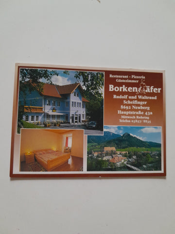 AK Neuberg an der Mürz. Restaurant Borkenkäfer. Rudolf und Waltraud Scheifinger. Hauptstraße 43a.