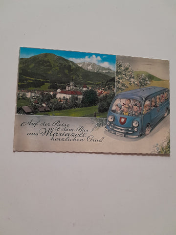 AK Auf der Reise mit dem Bus aus Mariazell herzlichen Gruß.