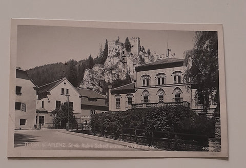 AK Thörl bei Aflenz. Ruine Schachenstein u. Villa Auheim.