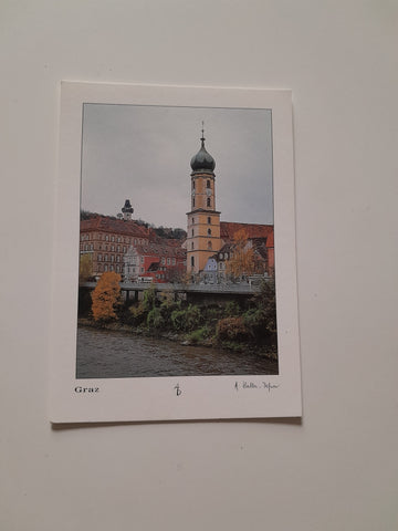 AK Graz Franziskanerkirche und Uhrturm.