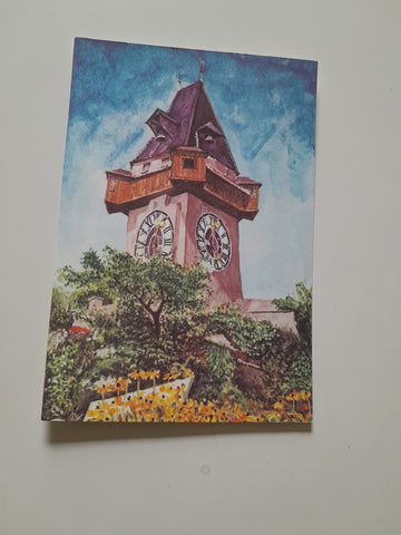 AK Uhrturm in Graz. (Thomas Böröcz, Aus dem Wunschkarte-Kalender 1976)