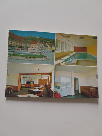 AK Hartberg. Blick vom Hauptplatz auf das Urlauberheim d. österr. Gewerkschaftbundes.