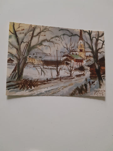 AK Wagrain im Winter. Aquarell v. akad. Maler Erwin Exner.