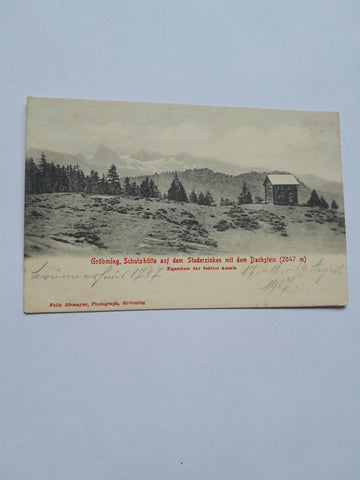 AK Gröbming. Schutzhütte auf dem Stoderzinken mit dem Dachstein.