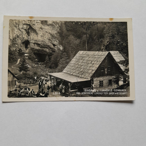 AK Eingang z. Lurhöhle Semriach. Schinnerl Lurgrotten Gastwirtschaft. (1929)