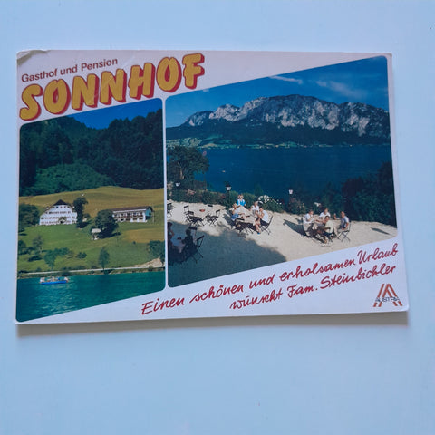 AK Unterach am Attersee, Buchenort 15. Gasthof Pension Sonnhof. Familie Steinbichler.