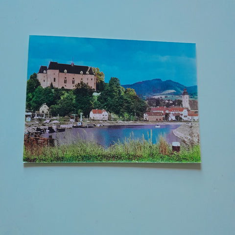 AK Grein. Winterhafen mit Schloß Greinburg.