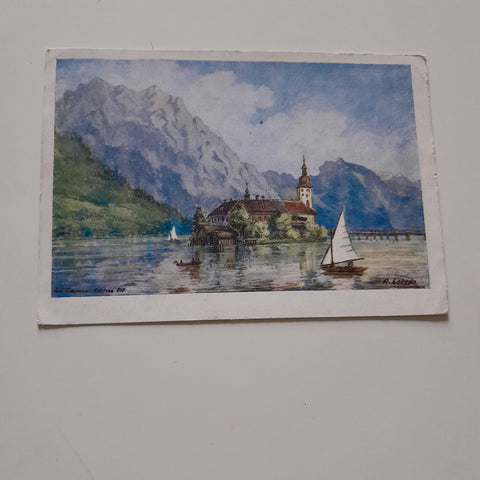AK Schloß Ort mit Traunstein und schlafender Griechin. (nach einem Aquarell von A. Lebeda)