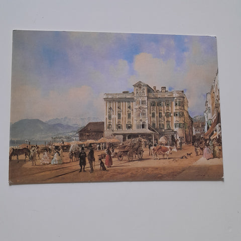 AK Rathausplatz in Gmunden (Rudolf v. Alt, Österr. Galerie Wien)