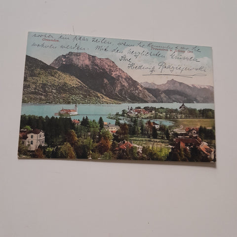 AK Gmunden. Traunstein und Schloss Ort. (1908)