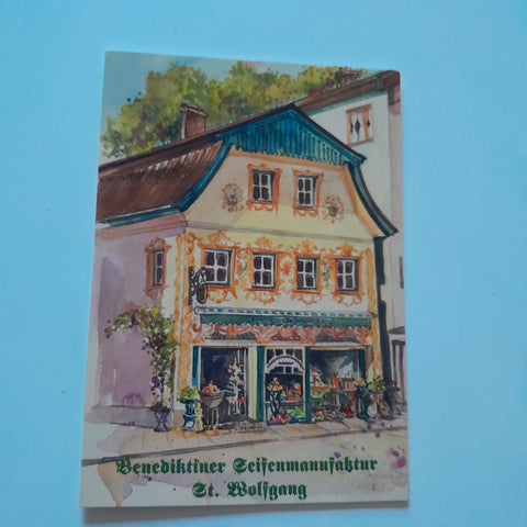 Werbe-AK St. Wolfgang. Benediktiner Seifenmanufaktur Familie Wipplinger. Markt 9.