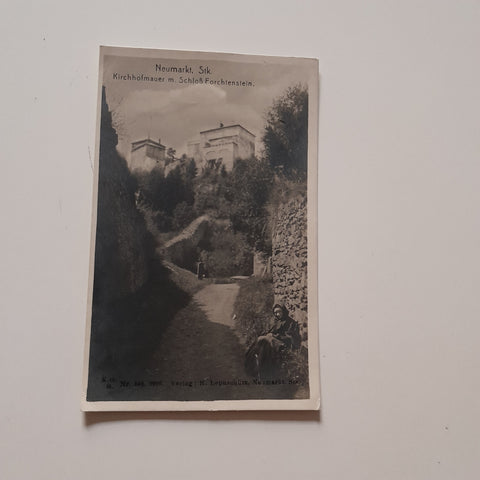 AK Neumarkt. Kirchhofmauer mit Schloß Forchtenstein. (1916)