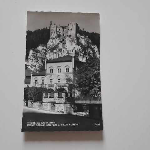 AK Thörl bei Aflenz. Ruine Schachenstein u. Villa Auheim. (1960)