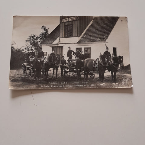 AK Rüsthaus und Motorspritzen Weihe d. Freiwilligen Feuerwehr Hohenegg - Eichberg 18.5.1930.