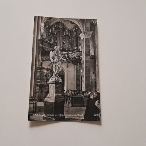 AK Mariazell. Inneres der Gnadenkirche mit Orgel.