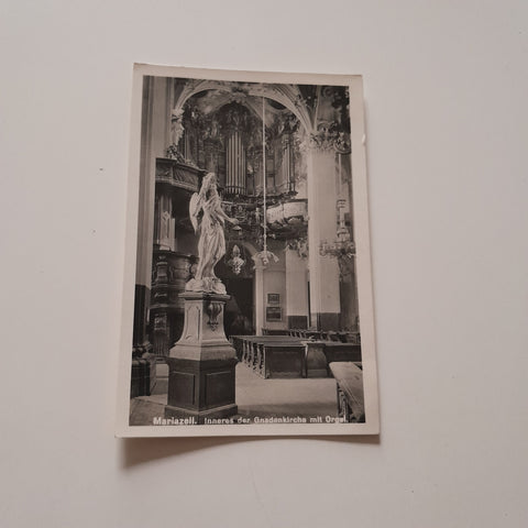 AK Mariazell. Inneres der Gnadenkirche mit Orgel.