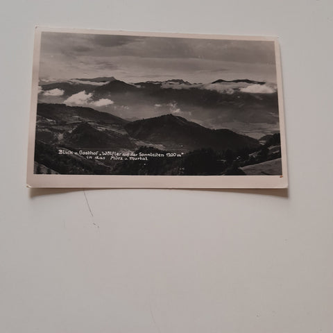 AK Blick v. Gasthof Wöfler auf der Sonnleiten in das Mürz und Murtal.