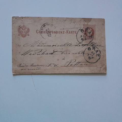 Correspondenz-Karte Gelaufen von Graz nach Pettau.