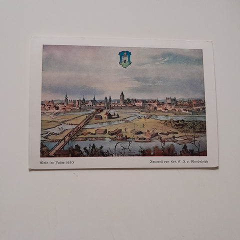 AK Wels im Jahre 1630. Aquarell von Frh. A. v. Mandelsloh.