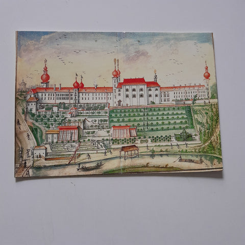 AK Benediktinerstift Lambach. Aquarell auf Papier im Lambacher Rotelbuch.