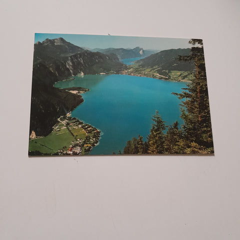 AK Blick vom Schoberstein auf den Attersee und Mondsee.