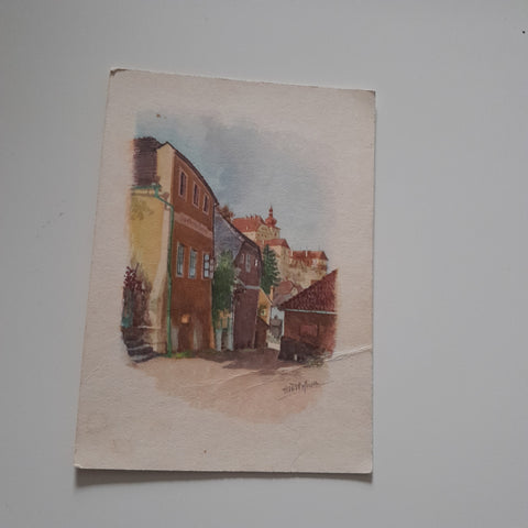 AK Enns. Blick von der Reichsstraße (Wienerberg) zum Schloß Ennsegg. (nach einem Aquarell  von Hans Hofmann)