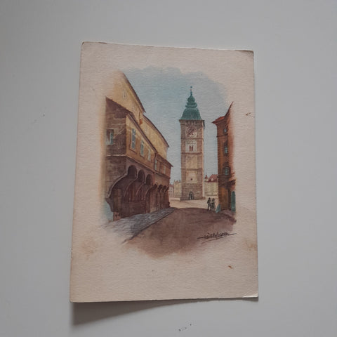 AK Enns. Der Stadtturm von der Wienerstraße aus. (nach einem Aquarell  von Hans Hofmann)