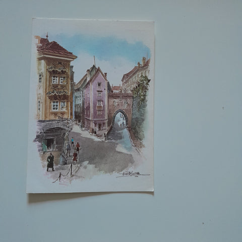 AK Steyr. Zwischenbrücken mit Schloßberg und Enge. (nach einem Aquarell von H. Hofmann)