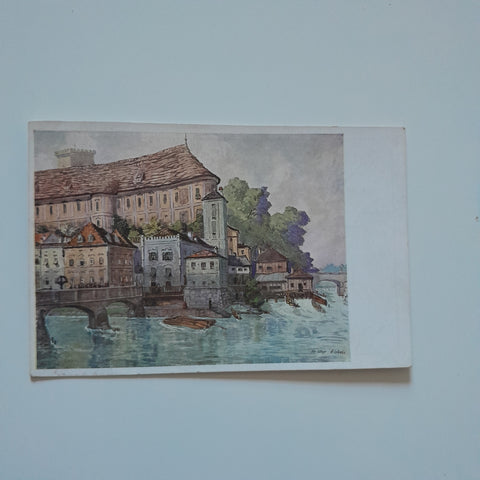 AK Alt-Steyr. Zwischenbrücken. (Aquarell von A. Lebeda)